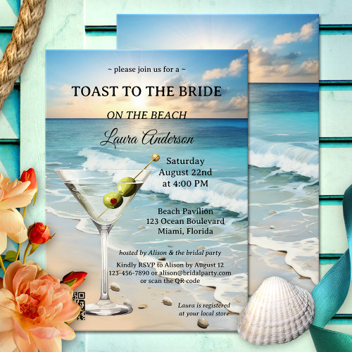 Beach cocktail bridal shower invitation