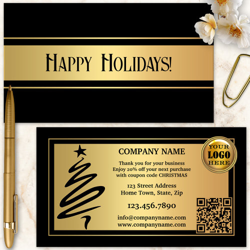 Gold Black Christmas Holidays Thank You Business Card