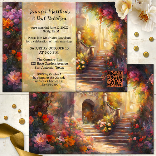 Romantic Art Italian elopement or happily ever after wedding invitation