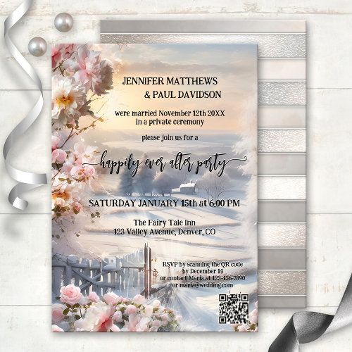 Winter roses happily ever after wedding reception invitation