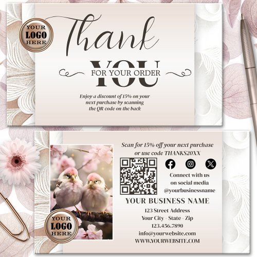 Boho chic pastel terra cotta elegant Thank You business card with QR code