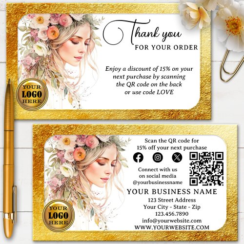 Glam feminine Thank You for your order business card
