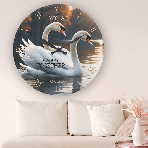 Romantic swans personalized wedding clock