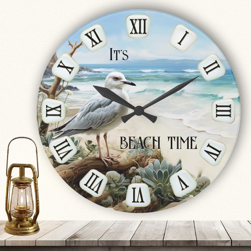 Seagull beach time artistic wall clock with roman numbers