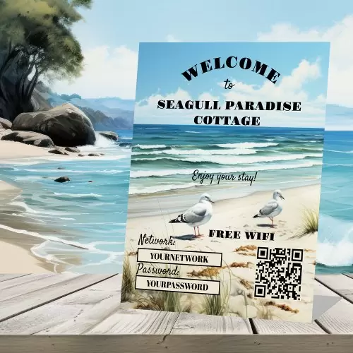 Welcome Beach House WiFi QR code business pedestal sign
