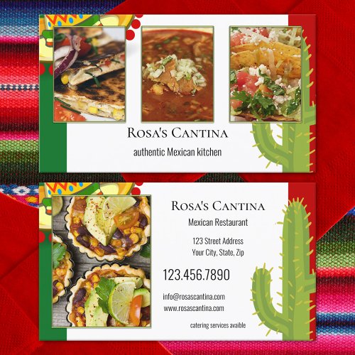 Custom photos Mexican restaurant catering services business card