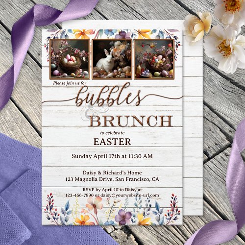 Custom photos rustic Easter bubbles and brunch invitation