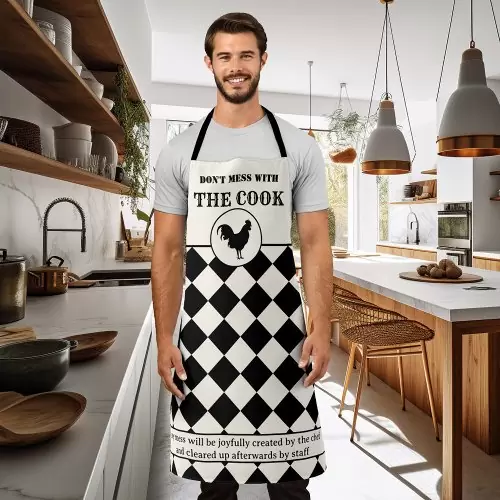 Funny rooster black and ivory white apron