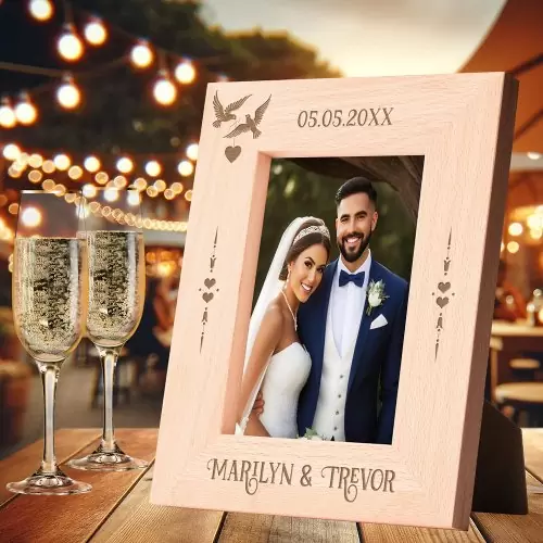 Simple elegant love bird wedding photo engraved frame