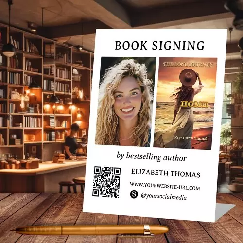 Author book signing photo QR code minimalist pedestal sign