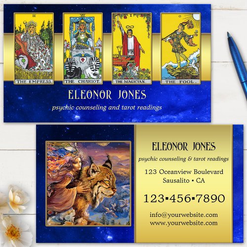Celestial psychic tarot reader photo business card