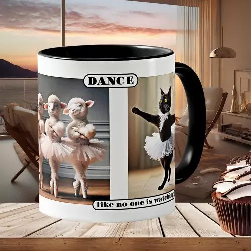 Funny ballet dancing cats with sheep mug