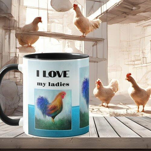 Funny rooster turquoise coffee mug