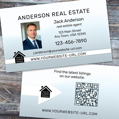 Simple elegant light blue photo real estate business card
