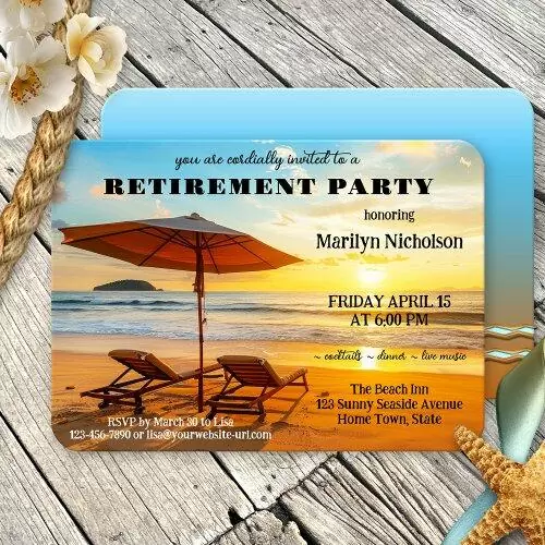 Sunny beach retirement party invitation