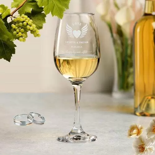 Winged heart love personalized wedding etched wine glass