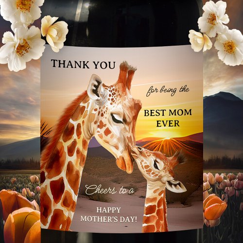 Adorable giraffes Mother's Day personalized wine label