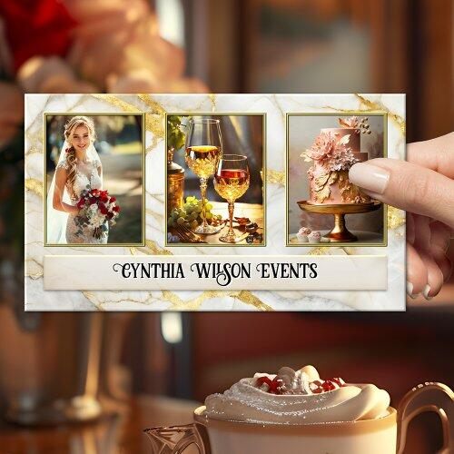 Chic gold marble wedding or event planner photo business card