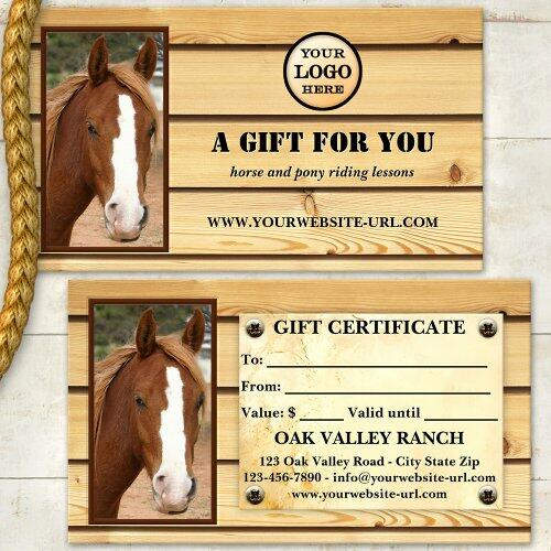 Horse riding lessons photo gift certificate