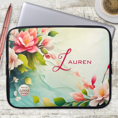 Elegant pink floral design laptop sleeve