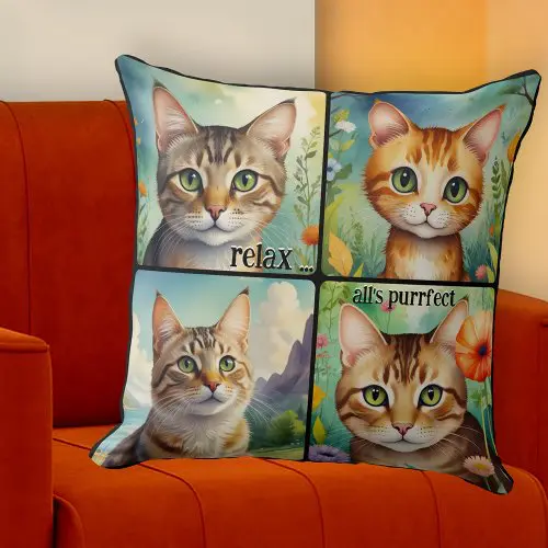 Colorful cats fun fine art pillow
