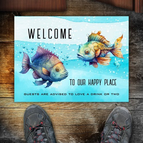 Funny watercolor fish nautical doormat
