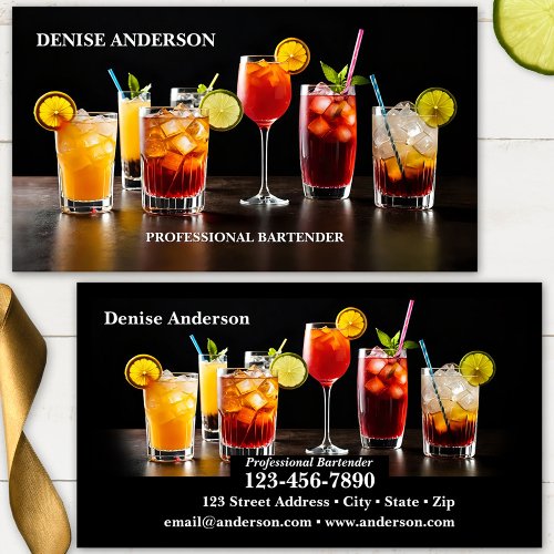 Colorful cocktails professional bartender business card