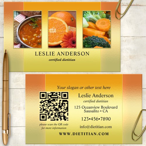 Orange gold photo dietitian or nutritionist QR code business card