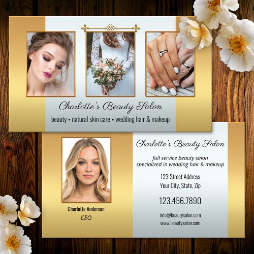Photo portfolio beauty salon silver gold business card