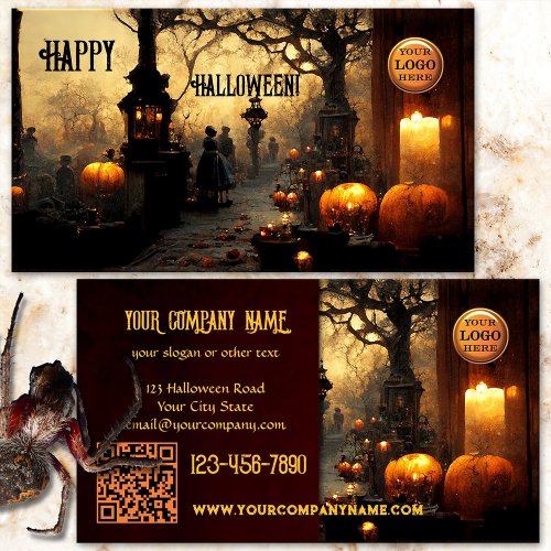 Spooky graveyard Halloween business card