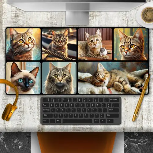 Cute cats personalized photo collage desk mat