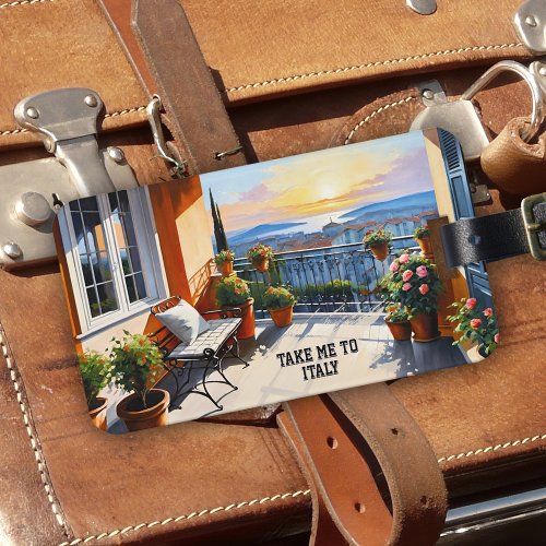 Take me to Italy landscape sunset personalized luggage tag