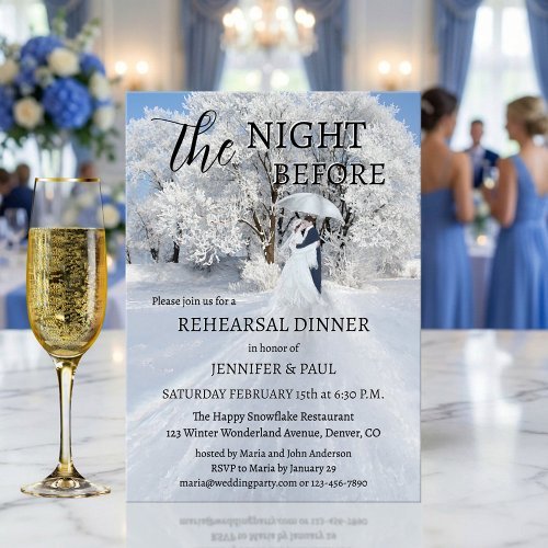 Winter wonderland fine art rehearsal dinner invitation