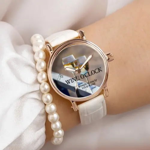 Elegant white wine o clock personalized watch