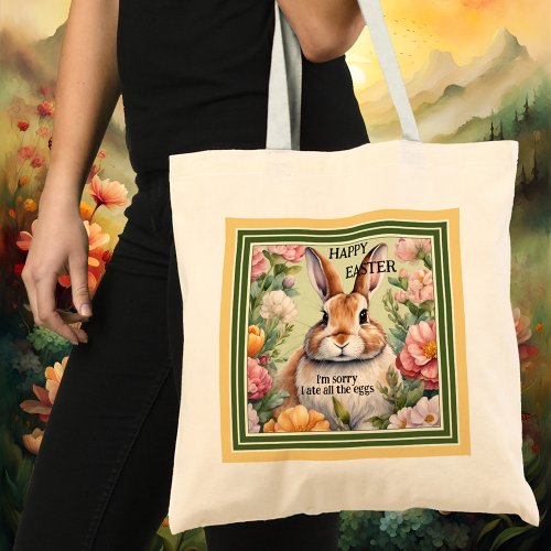 Funny fat Easter bunny egg hunt tote bag