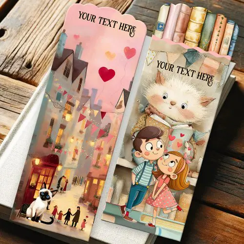 Cute whimsical artistic romance cat lover bookmark