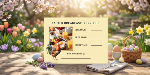 Personalized Easter rooster egg breakfast recipe postcard