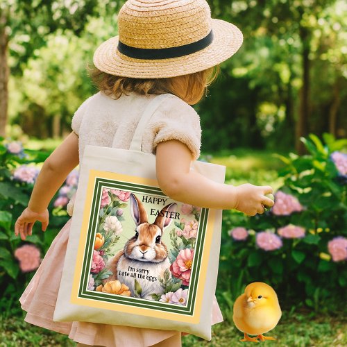 Funny fat Easter bunny egg hunt tote bag