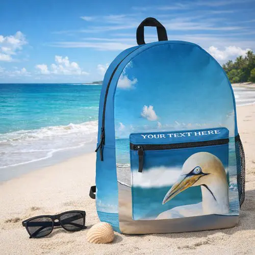 Northern gannet coastal beach photo printed backpack