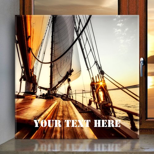 Sailboat nautical maritime personalized ceramic tile