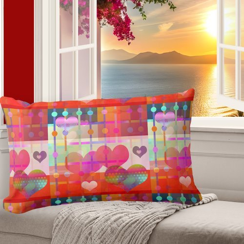 Colorful hearts artistic pattern pillow