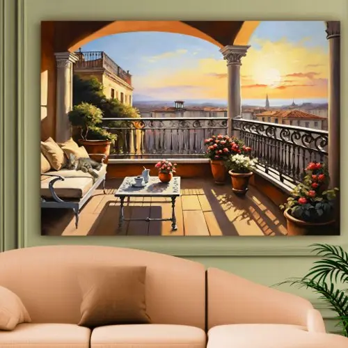 Italian Florence sunset balcony with sleeping cat acrylic wall art