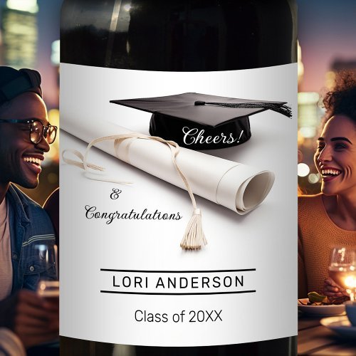 Simple grad cap elegant graduation wine label