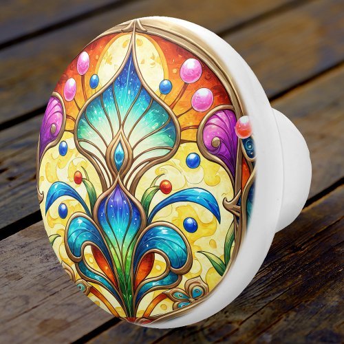 Art deco colorful Jugendstil floral ceramic knob
