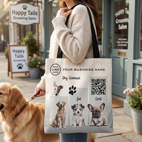 Custom dog grooming business promotional tote bag