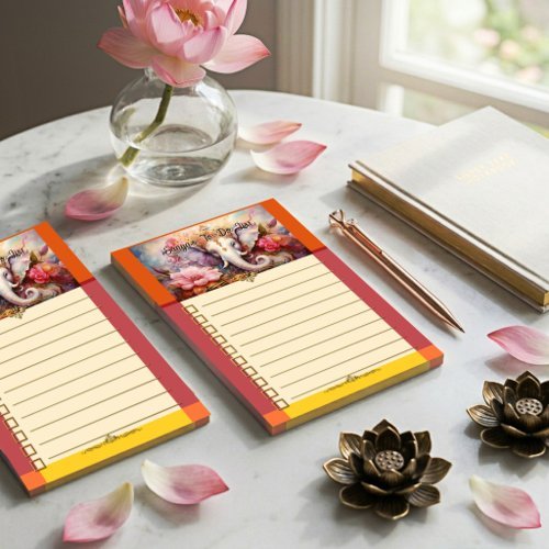 Elegant floral Ganesh Indian elephant personalized to do list post-it notes
