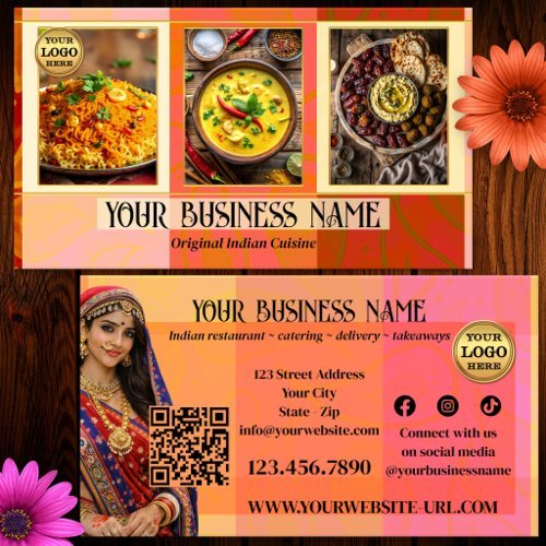 Elegant Indian restaurant and catering QR code business card
