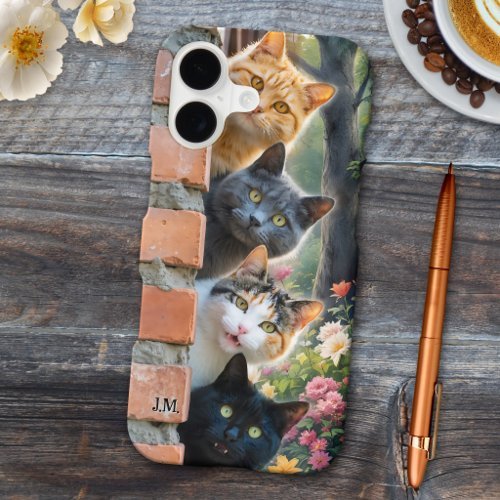 Funny cats garden monogram phone case