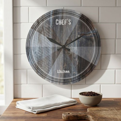 Modern chef industrial wood cutting board wall clock