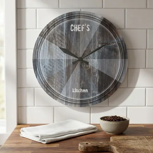 Modern chef industrial wood cutting board wall clock
